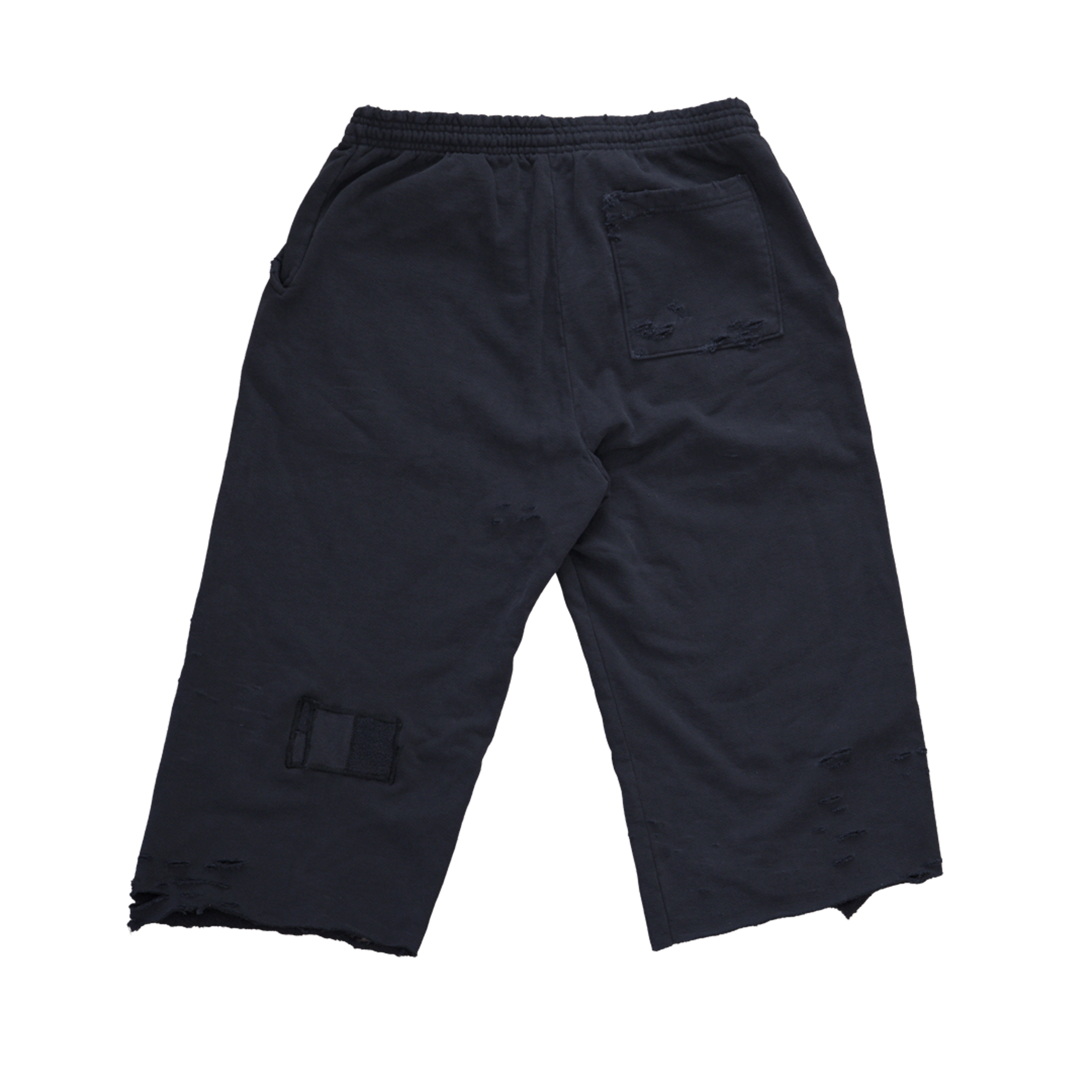 Capri Sweat Shorts Black Distressed (L)