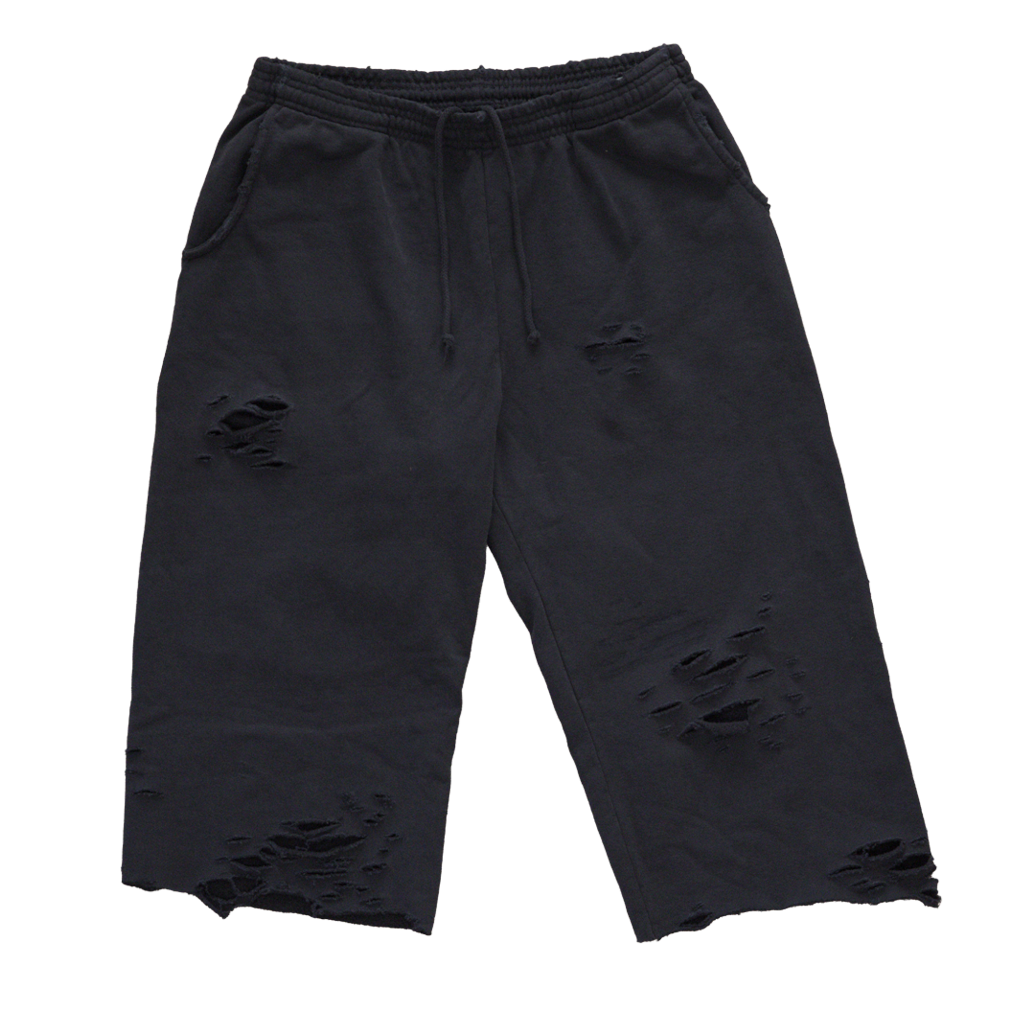 Capri Sweat Shorts Black Distressed (L)