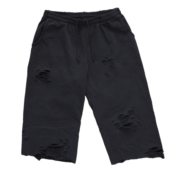 Capri Sweat Shorts Black Distressed (L)
